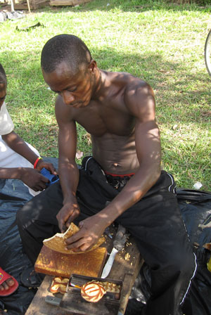 Paul Boakye is Carving Stamps from a Calabash