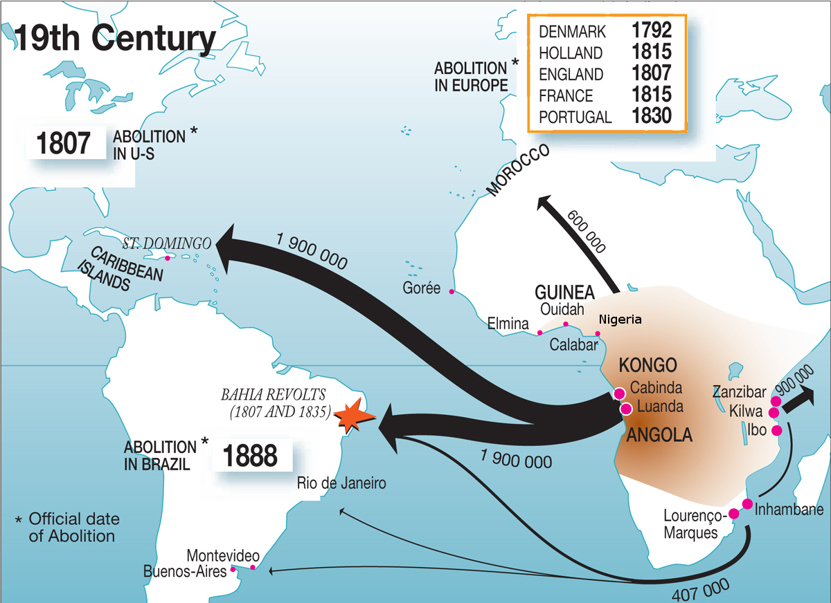 Map of enslaved peoples' routes to the New World in the 1800s