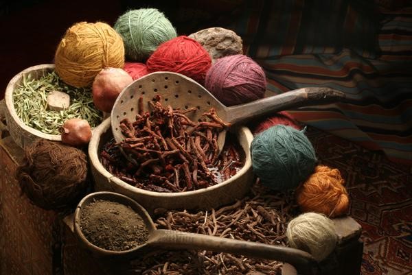 Natural dyes on yarn